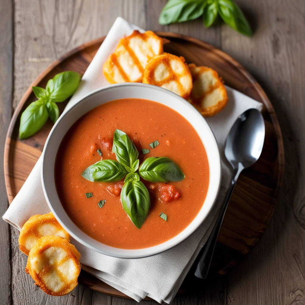 Creamy Tomato Basil Soup with Grilled Cheese Dippers
