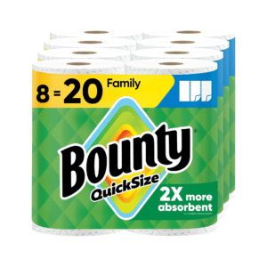 Bounty Quick Size Paper Towels family rolls in kitchen setting